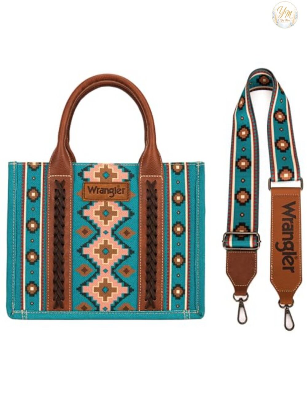 Western Aztec Print Canvas Tote Bag with Detachable Crossbody Strap